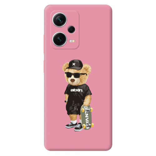 Xiaomi Poco X5 Bear with glasses Pink Colored Silicone TPU Θήκη