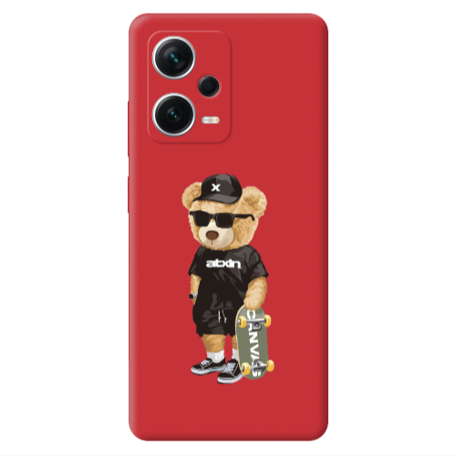 Xiaomi Poco X5 Bear with glasses Red Colored Silicone TPU Θήκη