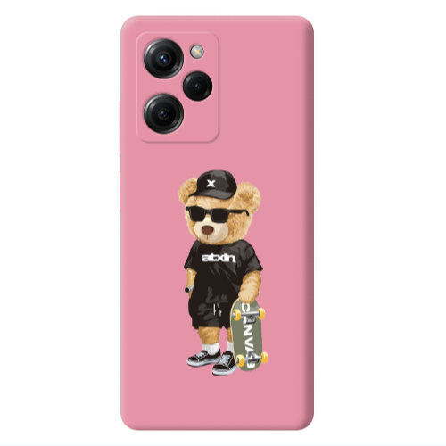 Xiaomi Poco X5 Pro Bear with glasses Pink Colored Silicone TPU Θήκη