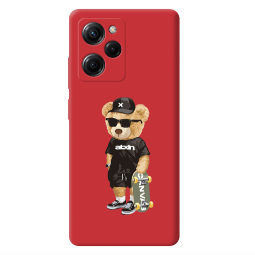 Xiaomi Poco X5 Pro Bear with glasses Red Colored Silicone TPU Θήκη