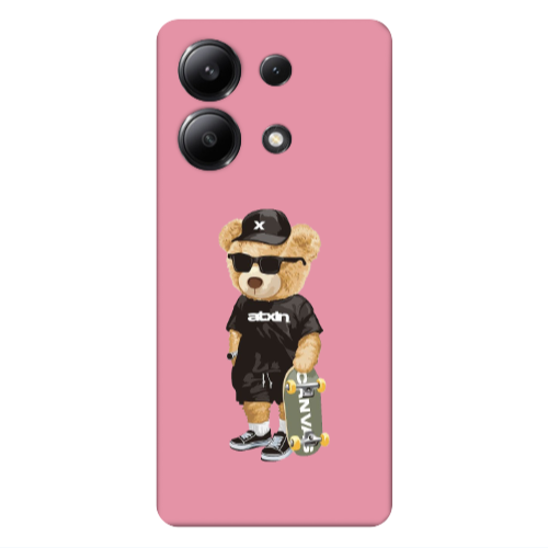 Xiaomi Redmi Note 13 4G Bear with glasses Pink Colored Silicone TPU Θήκη