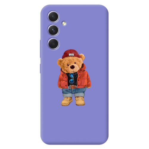 Samsung A56 Bear in a hat Purple Colored Silicone TPU Θήκη