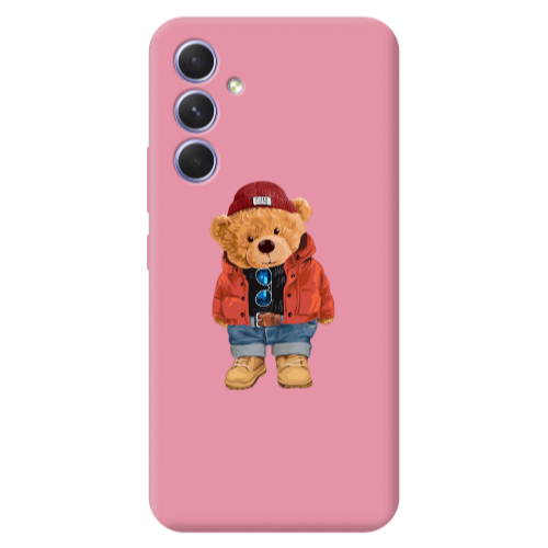 Samsung A56 Bear in a hat Pink Colored Silicone TPU Θήκη