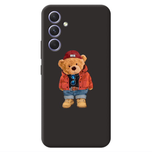 Samsung A56 Bear in a hat Black Colored Silicone TPU Θήκη