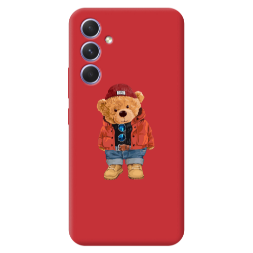Samsung A56 Bear in a hat Red Colored Silicone TPU Θήκη