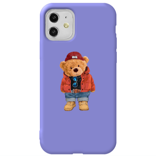 Apple iPhone 11  Bear in a hat Purple Colored Silicone TPU Θήκη