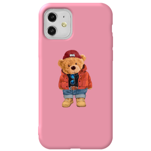 Apple iPhone 11  Bear in a hat Pink Colored Silicone TPU Θήκη