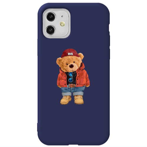 Apple iPhone 11  Bear in a hat Dark blue Colored Silicone TPU Θήκη