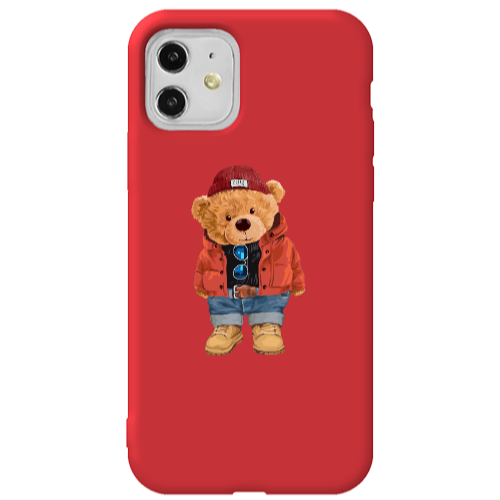 Apple iPhone 11  Bear in a hat Red Colored Silicone TPU Θήκη