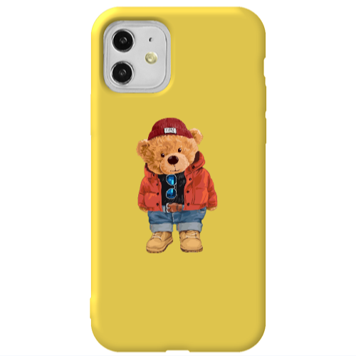 Apple iPhone 11  Bear in a hat Yellow Colored Silicone TPU Θήκη