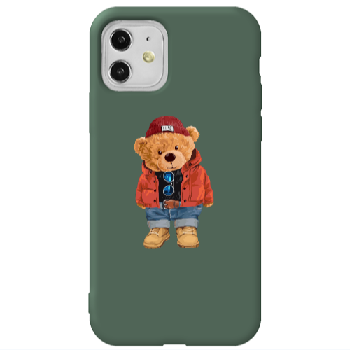 Apple iPhone 11  Bear in a hat Dark Green Colored Silicone TPU Θήκη