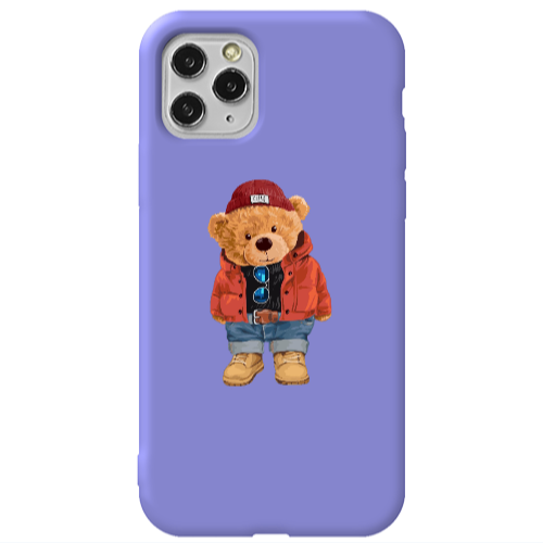 Apple iPhone 11 Pro Bear in a hat Purple Colored Silicone TPU Θήκη
