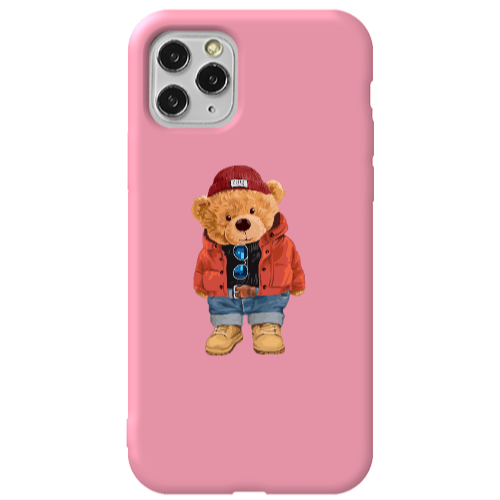 Apple iPhone 11 Pro Bear in a hat Pink Colored Silicone TPU Θήκη
