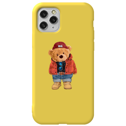 Apple iPhone 11 Pro Bear in a hat Yellow Colored Silicone TPU Θήκη