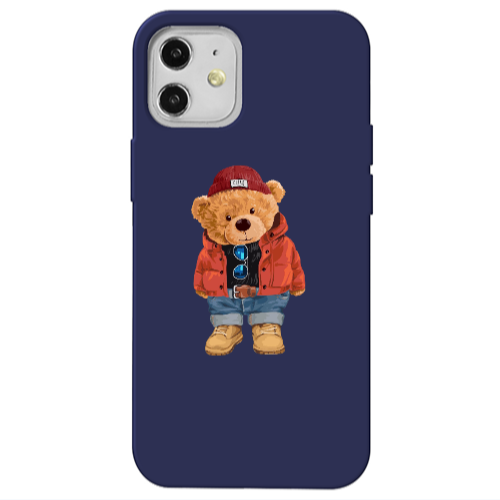 Apple iPhone 12 Bear in a hat Dark blue Colored Silicone TPU Θήκη