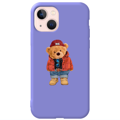 Apple iPhone 13 Bear in a hat Purple Colored Silicone TPU Θήκη