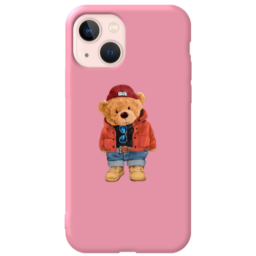 Apple iPhone 13 Bear in a hat Pink Colored Silicone TPU Θήκη