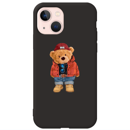 Apple iPhone 13 Bear in a hat Black Colored Silicone TPU Θήκη