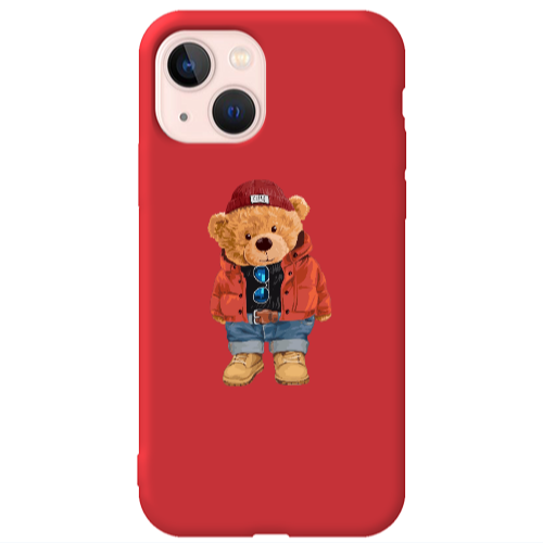 Apple iPhone 13 Bear in a hat Red Colored Silicone TPU Θήκη