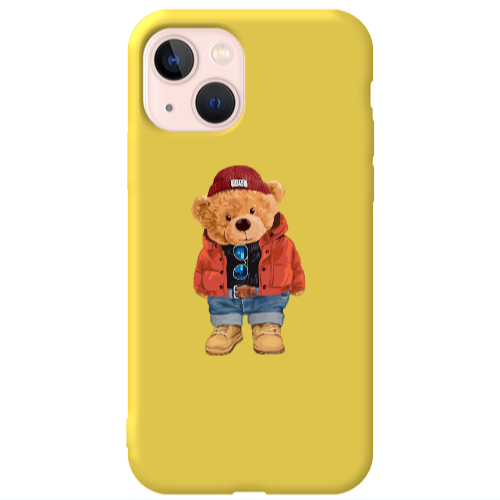 Apple iPhone 13 Bear in a hat Yellow Colored Silicone TPU Θήκη