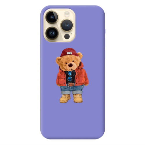 Apple iPhone 13 Pro Max Bear in a hat Purple Colored Silicone TPU Θήκη
