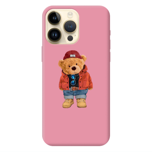 Apple iPhone 13 Pro Max Bear in a hat Pink Colored Silicone TPU Θήκη