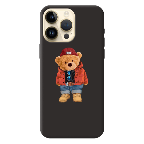 Apple iPhone 13 Pro Max Bear in a hat Black Colored Silicone TPU Θήκη