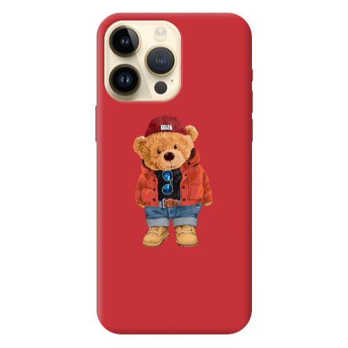 Apple iPhone 13 Pro Max Bear in a hat Red Colored Silicone TPU Θήκη