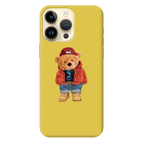 Apple iPhone 13 Pro Max Bear in a hat Yellow Colored Silicone TPU Θήκη