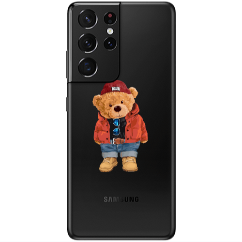 Samsung S21 Ultra Bear in a hat Transparent Silicone TPU Θήκη