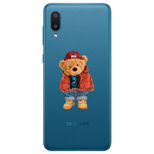 Samsung A02 Bear in a hat Transparent Silicone TPU Θήκη