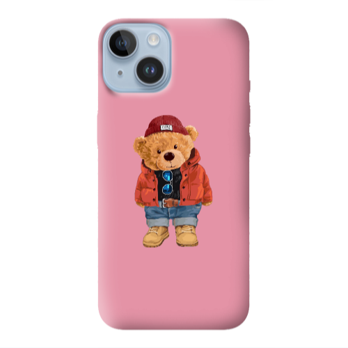 Apple iPhone 14  Bear in a hat Pink Colored Silicone TPU Θήκη