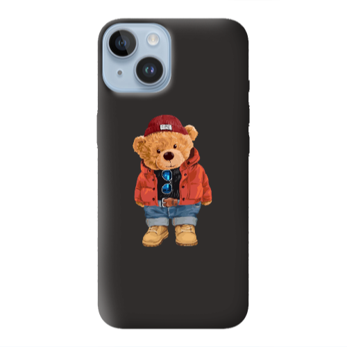 Apple iPhone 14  Bear in a hat Black Colored Silicone TPU Θήκη