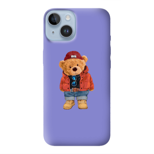 Apple iPhone 14 Plus Bear in a hat Purple Colored Silicone TPU Θήκη