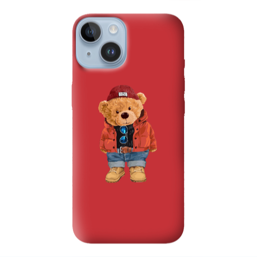 Apple iPhone 14 Plus Bear in a hat Red Colored Silicone TPU Θήκη