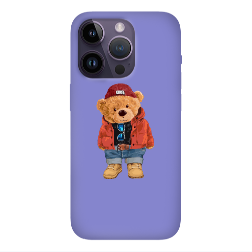 Apple iPhone 14 Pro  Bear in a hat Purple Colored Silicone TPU Θήκη