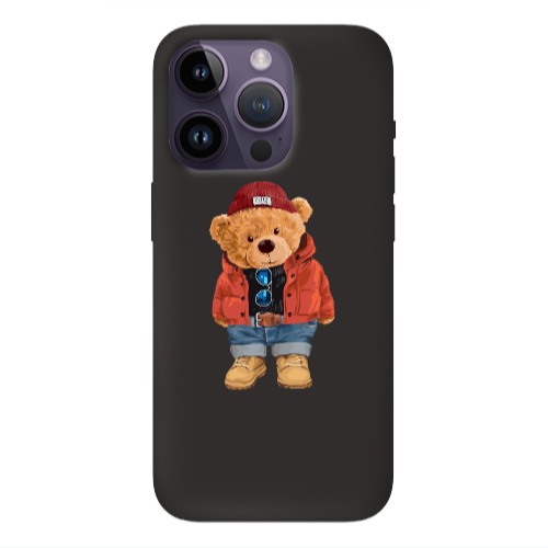 Apple iPhone 14 Pro  Bear in a hat Black Colored Silicone TPU Θήκη