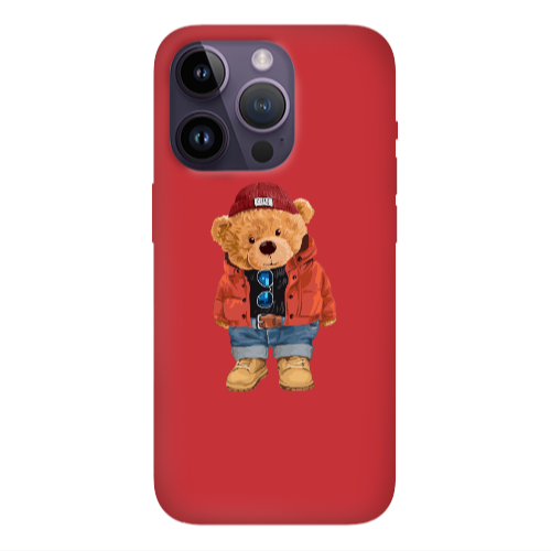 Apple iPhone 14 Pro  Bear in a hat Red Colored Silicone TPU Θήκη