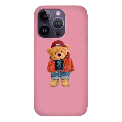 Apple iPhone 14 Pro Max Bear in a hat Pink Colored Silicone TPU Θήκη