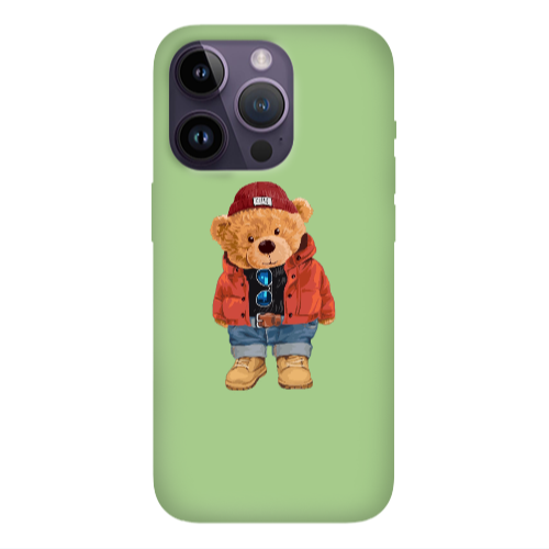 Apple iPhone 14 Pro Max Bear in a hat Light Green Colored Silicone TPU Θήκη