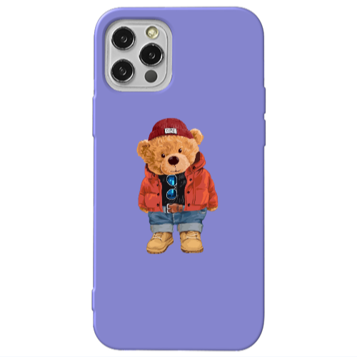 Apple iPhone 13 Pro Bear in a hat Purple Colored Silicone TPU Θήκη