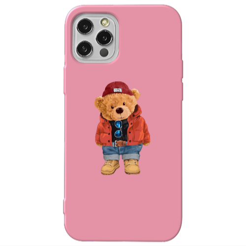 Apple iPhone 13 Pro Bear in a hat Pink Colored Silicone TPU Θήκη