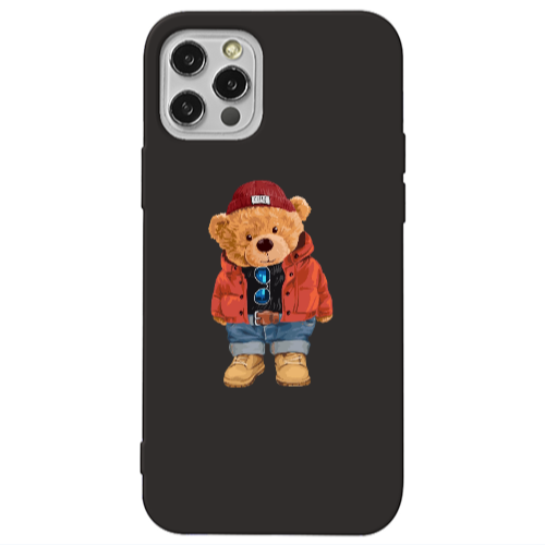 Apple iPhone 13 Pro Bear in a hat Black Colored Silicone TPU Θήκη
