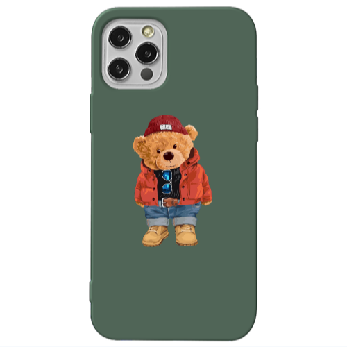 Apple iPhone 13 Pro Bear in a hat Dark Green Colored Silicone TPU Θήκη