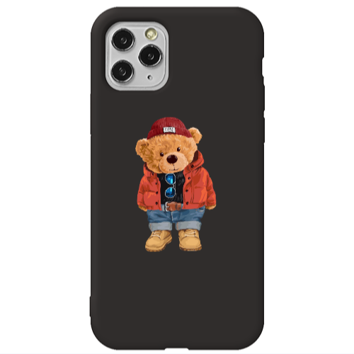Apple iPhone 11 Pro Max Bear in a hat Black Colored Silicone TPU Θήκη