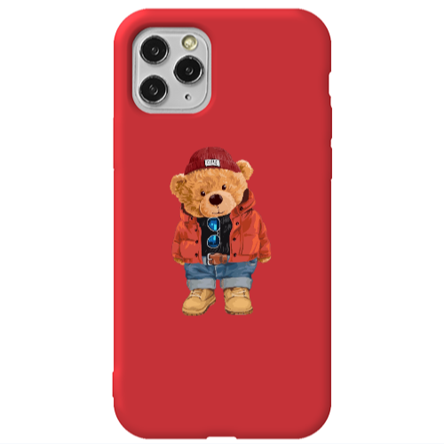 Apple iPhone 11 Pro Max Bear in a hat Red Colored Silicone TPU Θήκη