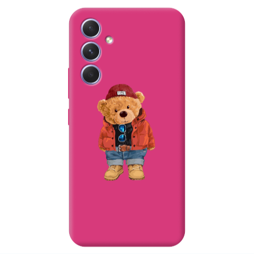 Samsung A54 Bear in a hat Fuchsia Colored Silicone TPU Θήκη