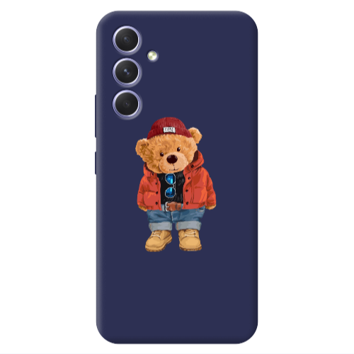 Samsung A54 Bear in a hat Dark blue Colored Silicone TPU Θήκη