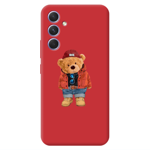 Samsung A54 Bear in a hat Red Colored Silicone TPU Θήκη
