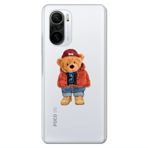 Xiaomi Poco F3 Bear in a hat Transparent Silicone TPU Θήκη